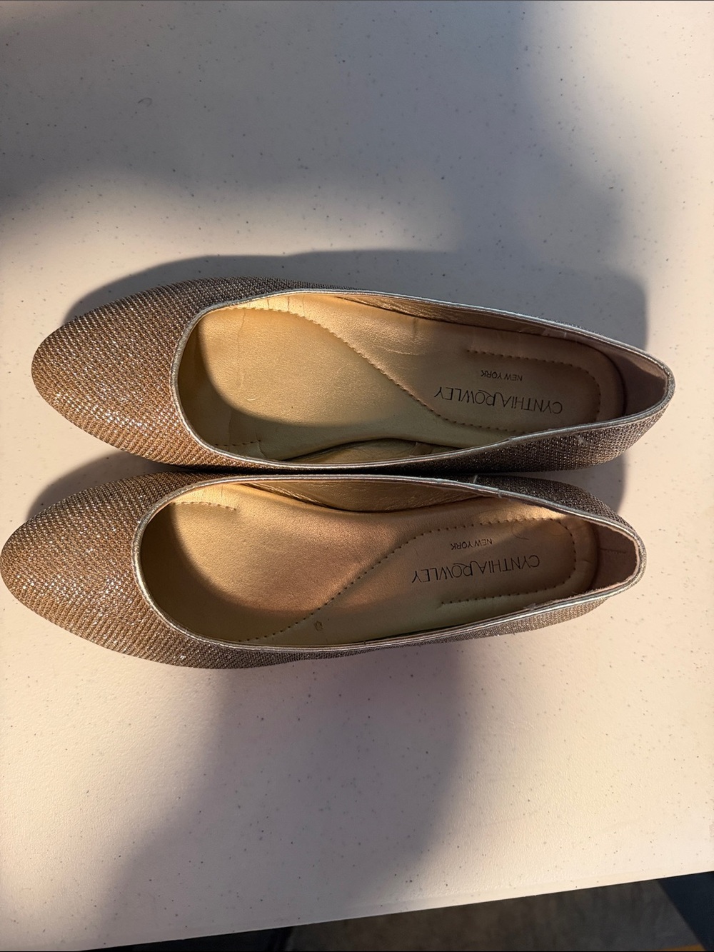 Cynthia Rowley Shimmery Champagne Pointed-Toe Flats